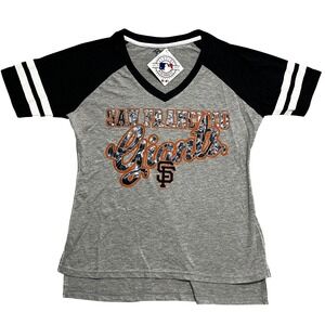 San Francisco Giants 4Her T-Shirt Women Medium Gray MLB V-Neck Raglan Tee